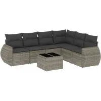 Syfax 7-tlg. Garten-Sofagarnitur mit Kissen Grau Poly Rattan