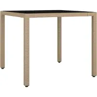 Syfax Gartentisch mit Glasplatte Beige Poly Rattan & Hartglas