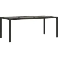 Syfax Gartentisch mit Glasplatte Schwarz 190x90x75 cm Poly Rattan