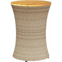 Syfax Garten-Beistelltisch Trommelform Beige Poly Rattan Massivholz