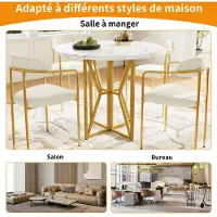 OKWISH Esstisch Runder Esstisch Küchentisch,Marmortisch für 4-6 Personen,MDF-Marmor-Tischplatte, goldene Tischbeine,Gold und Weiß