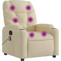 Syfax Massagesessel Creme Stoff 74 x 89 x 100 cm (B x T x H) mit 6-Punkt-Vibrationsmassage und Getränkehaltern