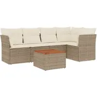 Syfax 6-tlg. Garten-Sofagarnitur mit Kissen Beige Poly Rattan