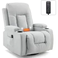 LEADZM 360° Drehbarer Relaxsessel Fernsehsessel, Wärmefunktion Vibration , Massage , 2 Seitentaschen Getränkehalter , TV-Sessel Handbuch Liegeposition