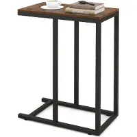 Costway C-förmiger Beistelltisch für Couch und Bett, 64 cm hoher Sofatisch mit Metallrahmen, TV-Tabletttisch rustikales Braun