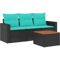 Syfax 4-tlg. Garten-Sofagarnitur mit Kissen Schwarz Poly Rattan