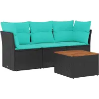 Syfax 4-tlg. Garten-Sofagarnitur mit Kissen Schwarz Poly Rattan