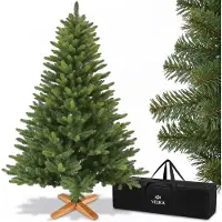 Veska Premium Weihnachtsbaum künstlich 180cm - mit Holzständer, Nordmanntanne, Künstlicher Tannenbaum, Naturgetreu, dichte Zweige ohne LED
