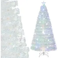 Costway 210 cm Weihnachtsbaum Künstlich mit Beleuchtung, Tannenbaum mit bunten LED-Lichtern, Glasfaser & Sternspitze, Christbaum Weiß