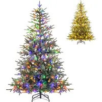 Costway 180cm Künstlicher Weihnachtsbaum mit Beleuchtung, 250 mehrfarbigen LED-Lichtern, 11 Modi&530 PE Zweigen Tannenbaum Christbaum für Zuhause Grün