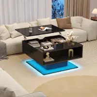 Merax Couchtisch Höhenverstellbar mit LED-Beleuchtung, Beistelltisch mit Stauraum, Wohnzimmertisch Ergonomisch und Stabil, Schwarz Hochglanz