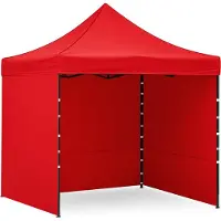 AGA Verkaufsstand 3x3m Rot Scherenkonstruktion höhenverstellbar mit abnehmbaren Seitenwänden