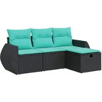 Syfax 4-tlg. Garten-Sofagarnitur mit Kissen Schwarz Poly Rattan