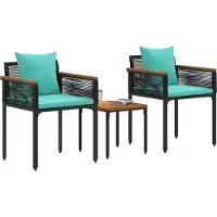 vidaXL Gartenmöbel Set mit Kissen Schwarz und Türkis Poly-Rattan