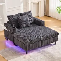 OKWISH Chaiselongue mit seitlichen Getränkehaltern,Loungesofa mit USB-Anschlüssen&LED-Ambiente-Beleuchtung,Sofa für Wohnzimmer, Schlafzimmer oder Wintergarten,Dunkelgrau