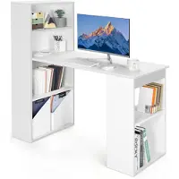 Costway Schreibtisch mit Bücherregal und 6 Regalen, Computertisch mit Regal rechts oder Links, Bürotisch 122x56x122cm