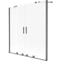 Mexen Velar Duo Badewannenabtrennung 2-flügelig verschiebbar 150 x 150 cm, matt, gun gray gebürstet - 896-150-000-32-66