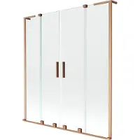 Mexen Velar L Duo Badewannenabtrennung 2-flügelig verschiebbar 150 x 150 cm, transparent, gebürstetes Kupfer - 896-150-003-02-65