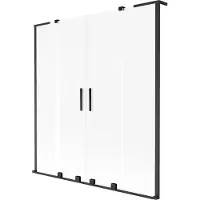 Mexen Velar L Duo Badewannenaufsatz 2-flügelig verschiebbar 150 x 150 cm, Mattglas, schwarz - 896-150-003-32-70