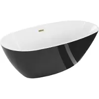 Mexen Eris freistehende Badewanne 155 x 80 cm, weiß/schwarz, Überlauf in Gold - 53441558075-50