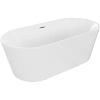 Mexen Luna freistehende Badewanne 150 x 75 cm, weiß, Überlauf gebürsteter Nickel - 52031507500-97