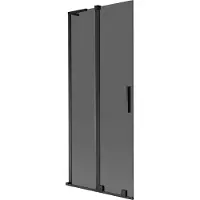 Mexen Velar L Badewannenabtrennung 2-flügelig verschiebbar 85 x 150 cm, Graphit, Schwarz - 896-085-003-41-70