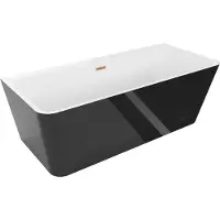 Mexen Volta freistehende wandnahe Badewanne 150 x 75 cm, weiß/schwarz, gebürstetes Kupfer Überlauf - 51131507575-65