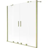 Mexen Velar Duo Badewannenabtrennung 2-flügelig verschiebbar 140 x 150 cm, Frost, gebürstetes Gold - 896-140-000-32-55