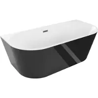 Mexen Oval freistehende Wandbadewanne 180 x 80 cm, weiß/schwarz, überlauf gun gray gebürstet - 52671808075-66