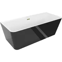 Mexen Volta freistehende Wandbadewanne 170 x 75 cm, weiß/schwarz, Überlauf gold - 51131707575-50