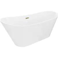 Mexen Dora freistehende Badewanne 160 x 75 cm, weiß, Überlauf gold - 52071607500-50