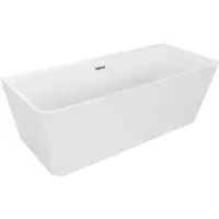 Mexen Volta freistehende, wandnahe Badewanne 150 x 75 cm, weiß, Überlauf in Roségold - 51131507500-60