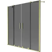 Mexen Velar Duo Badewannenabtrennung, 2-flügelig, verschiebbar, 140 x 150 cm, Graphit, gebürstetes Gold - 896-140-000-42-55