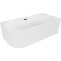 Mexen Gia freistehende Eck-Badewanne rechts geriffelt 170 x 80 cm, weiß glänzend, schwarzer Überlauf - 52701708000P-70