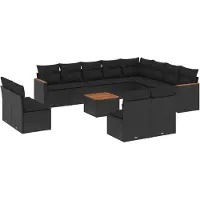 Syfax 13-tlg. Garten-Sofagarnitur mit Kissen Schwarz Poly Rattan