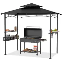 QEENTOE Grillpavillon 245 x 153 x 250 cm, wasserdicht, mit Rauchabzug & UV-Schutz, windfeste Grillüberdachung für Garten & Camping, Schwarz