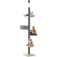 Coast Kratzbaum vom Boden bis zur Decke – Grau/Natur – 48 x 48 x 236–271 cm – 5 Ebenen, Hängematte, Bett