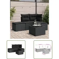 The Living Store 5-tlg. Garten-Sofagarnitur mit Kissen Schwarz Poly Rattan