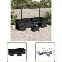 The Living Store 8-tlg. Garten-Sofagarnitur mit Kissen Schwarz Poly Rattan