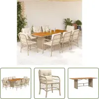 The Living Store 9-tlg. Garten-Essgruppe mit Kissen Beige Poly Rattan