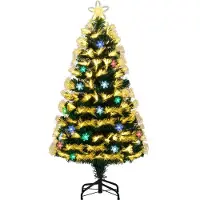 Costway 120 cm Künstlicher Weihnachtsbaum mit Beleuchtung, 8 Lichtmodi, 130 Zweigspitzen & 14 Schneeflocken, Tannenbaum Christbaum in Glasfaseroptik