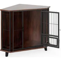 Costway Eck Hundekäfig Möbel, Hundehütte mit abschließbarer Tür & 3 Holzbeinen, Hundebox für kleine mittelgroße Hunde 60 x 60 x 71,5 cm Braun