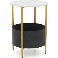 Costway Beistelltisch rund, Kleiner Tisch, Wohnzimmertisch mit Stoffkorb, Nachttisch modern, 2 Ebenen Couchtisch klein, Metallrahmen, für Wohnzimmer Schlafzimmer (Weiß)