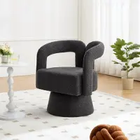 OKWISH Sessel um 360 Grad drehbar, Kuschelfass-Sessel mit breiter Polsterung,flauschiger Stoffsessel für Wohnzimmer,Schlafzimmer,Büro,Warteräume,Dunkelgrau