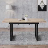 OKWISH Ausziehbarer Esstisch Klapptische 140/180*80*75 cm, Freizeittisch rechteckiger für Wohnzimmer Industriestil, Eicheoptik+schwarz