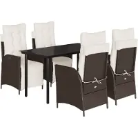 Syfax 5-tlg. Garten-Essgruppe mit Kissen Braun Poly Rattan