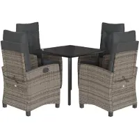 Syfax 5-tlg. Garten-Essgruppe mit Kissen Grau Poly Rattan