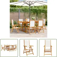 The Living Store 7-tlg. Garten-Essgruppe Stoff und Massivholz Cremeweiß