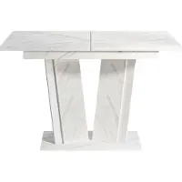 Mirjan 24 Ausziehbarer Tisch Doha II, Esszimmer Esstich, Rechteck, 120-160 cm (Farbe: Marmor Bianco / Weiß Hochglanz)