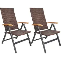 Ed Brubaker 2er Set Polyrattan Gartenstuhl Modena - Hochlehner aus Metall und Poly Rattan klappbar - 7-Fach verstellbare Rückenlehne - wetterfester Faltstuhl/Klappstuhl - Braun Grau